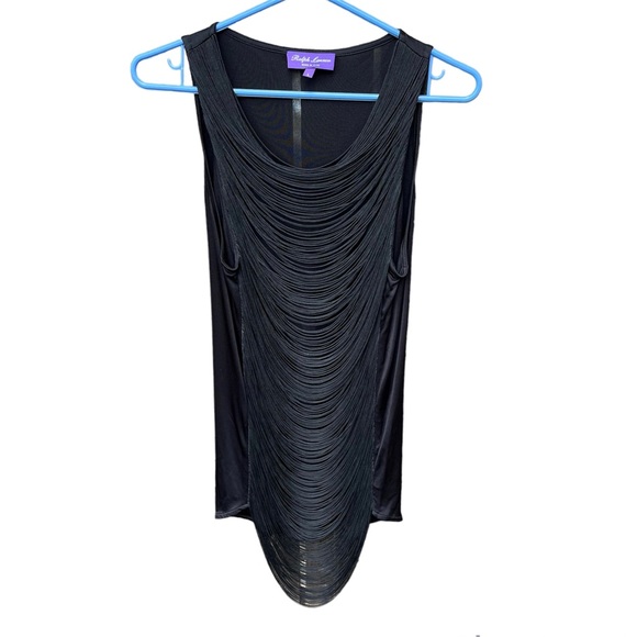 Ralph Lauren Purple Label Black Draped Fringe Tank Top Sz L